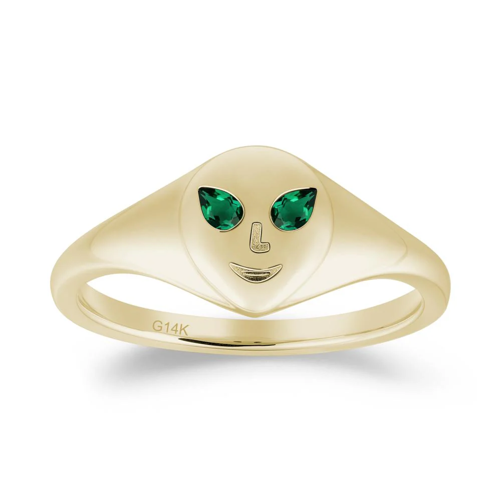 Smile Emoji Signet Emerald Ring - Image 8