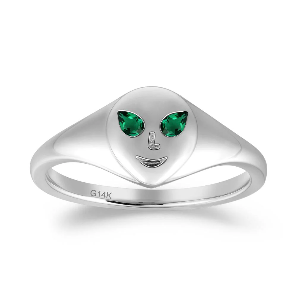 Smile Emoji Signet Emerald Ring - Image 9
