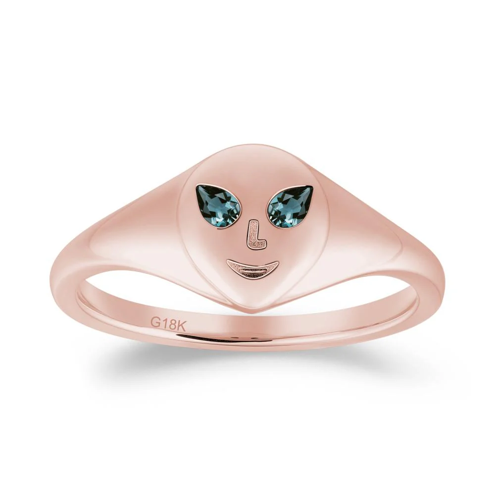 Smile Emoji Signet London Blue Topaz Ring - Image 3