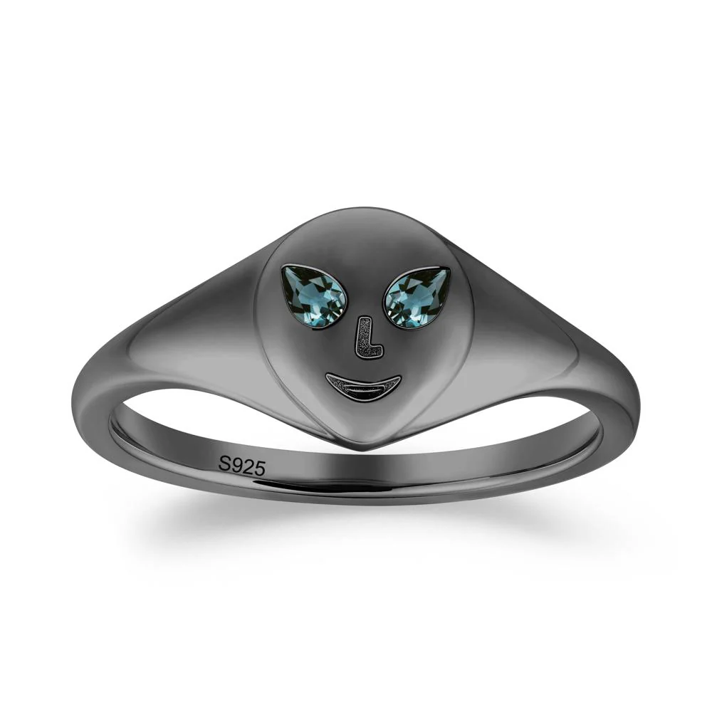 Smile Emoji Signet London Blue Topaz Ring - Image 6