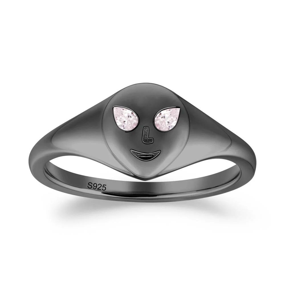 Smile Emoji Signet Pink Cubic Zirconia Ring - Image 4