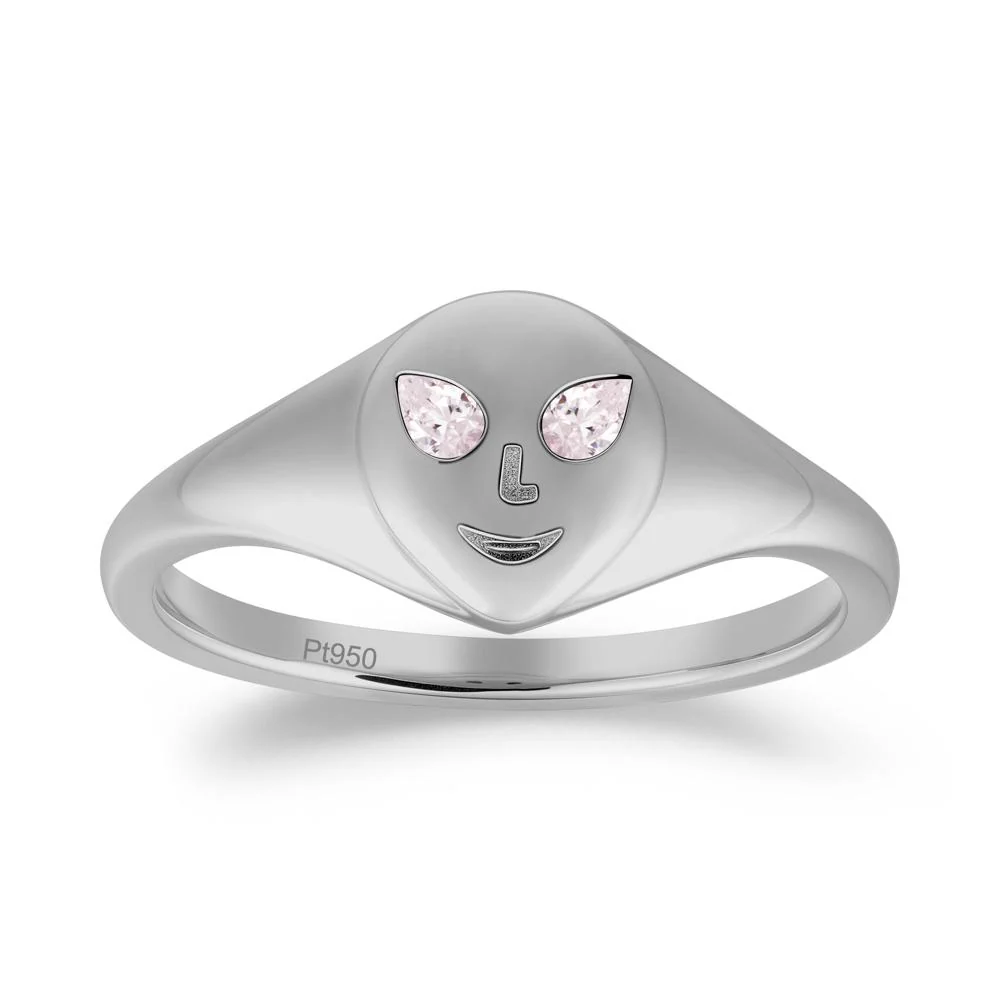 Smile Emoji Signet Pink Cubic Zirconia Ring - Image 7