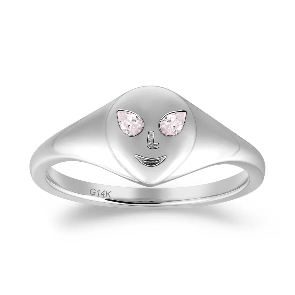 Smile Emoji Signet Pink Cubic Zirconia Ring - Image 9