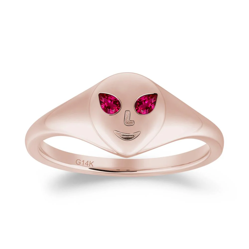 Smile Emoji Signet Ruby Ring - Image 5