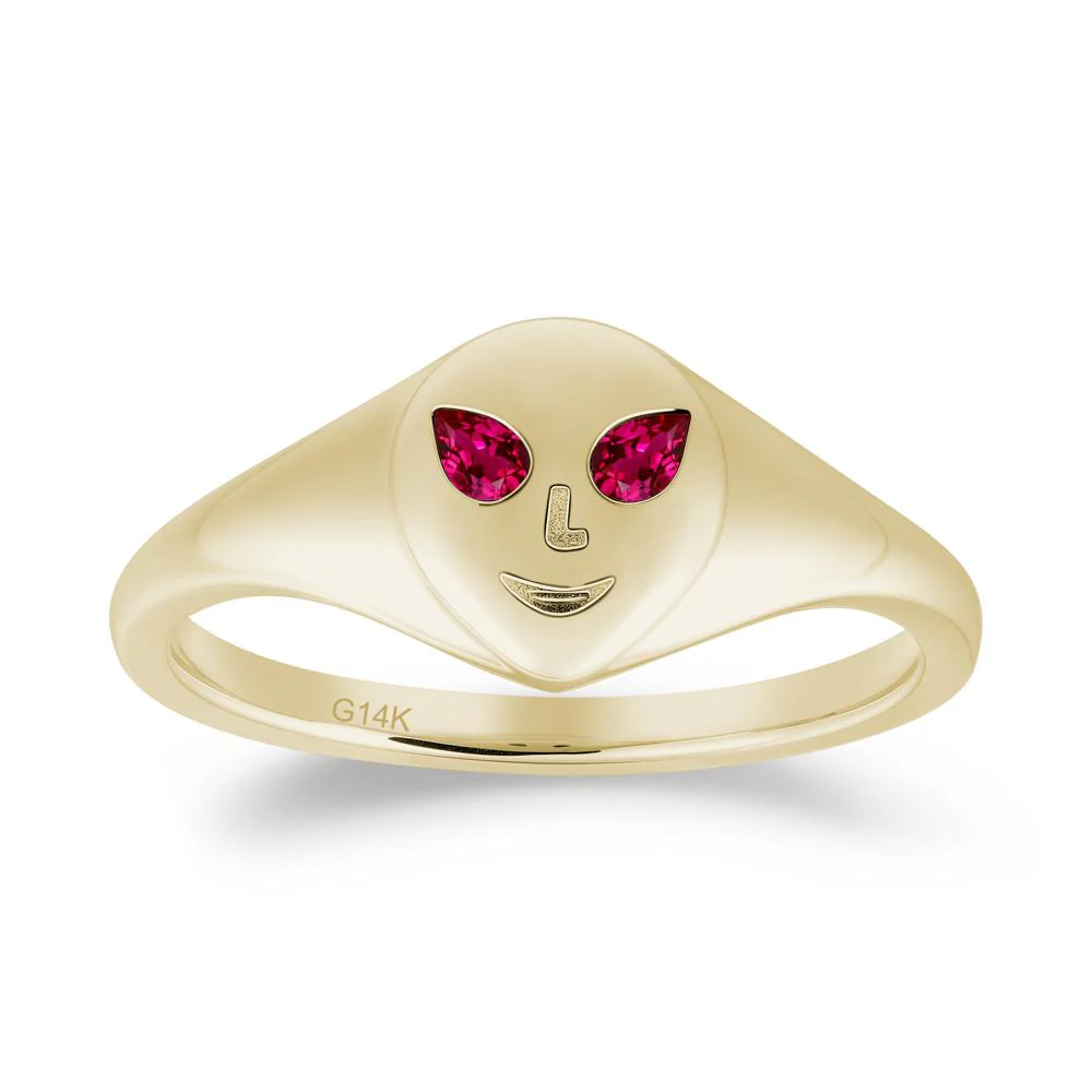 Smile Emoji Signet Ruby Ring - Image 6
