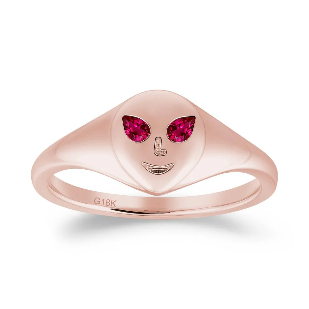 Smile Emoji Signet Ruby Ring - Image 7