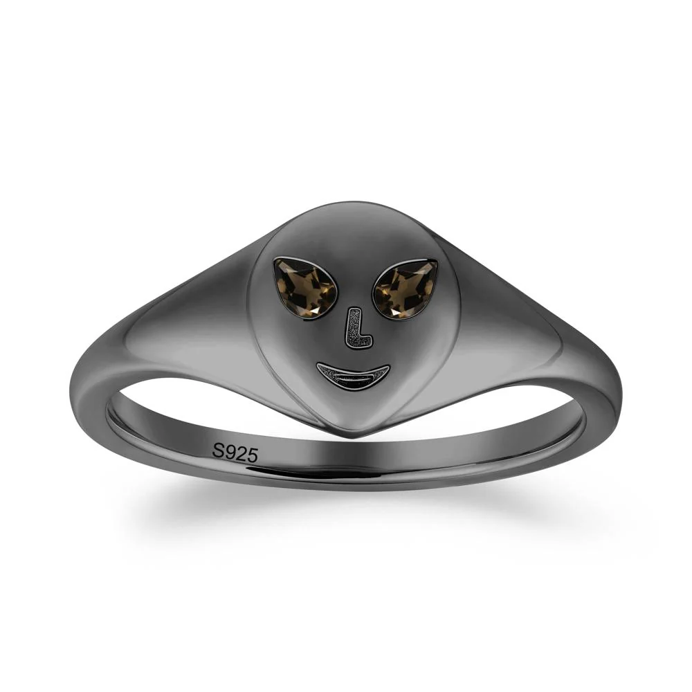Smile Emoji Signet Smoky Quartz Ring - Image 6