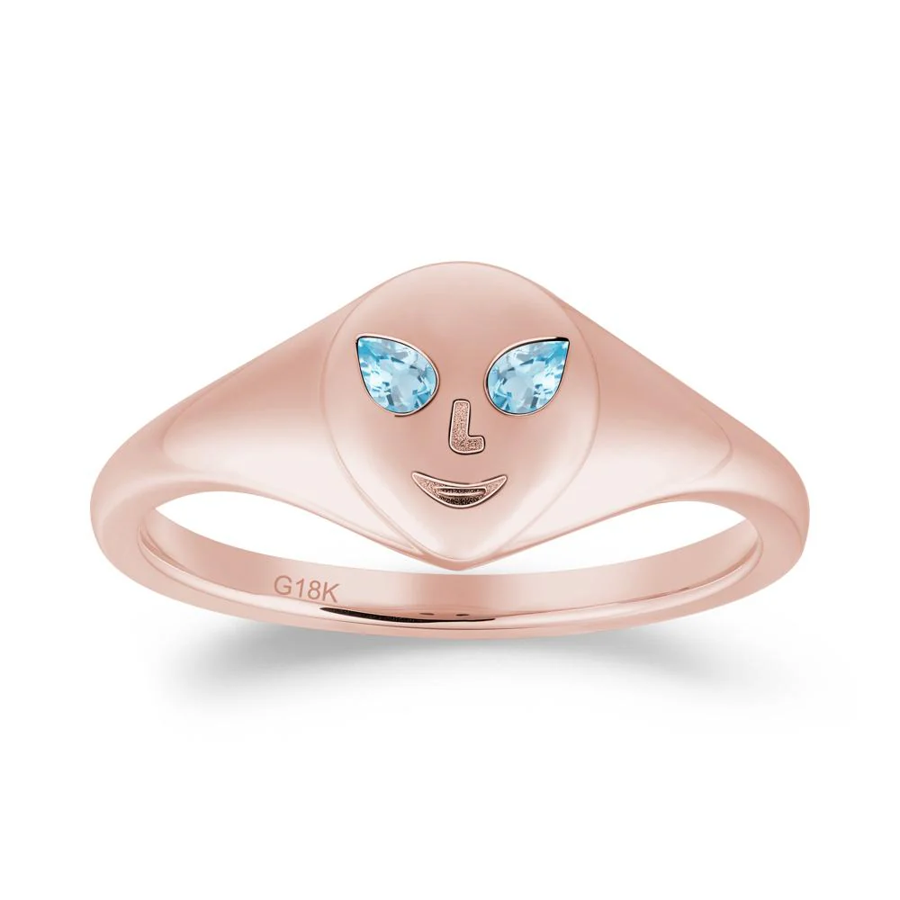 Smile Emoji Signet Swiss Blue Topaz Ring - Image 2