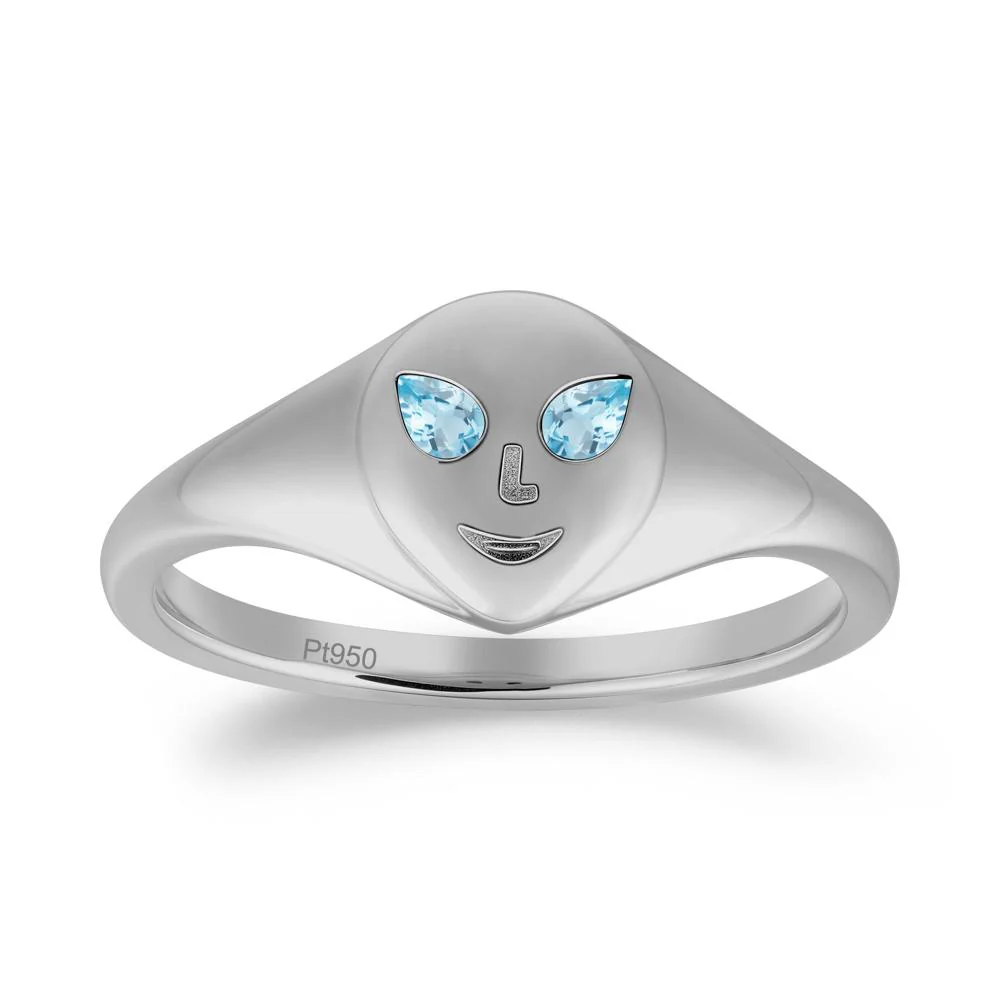 Smile Emoji Signet Swiss Blue Topaz Ring - Image 6