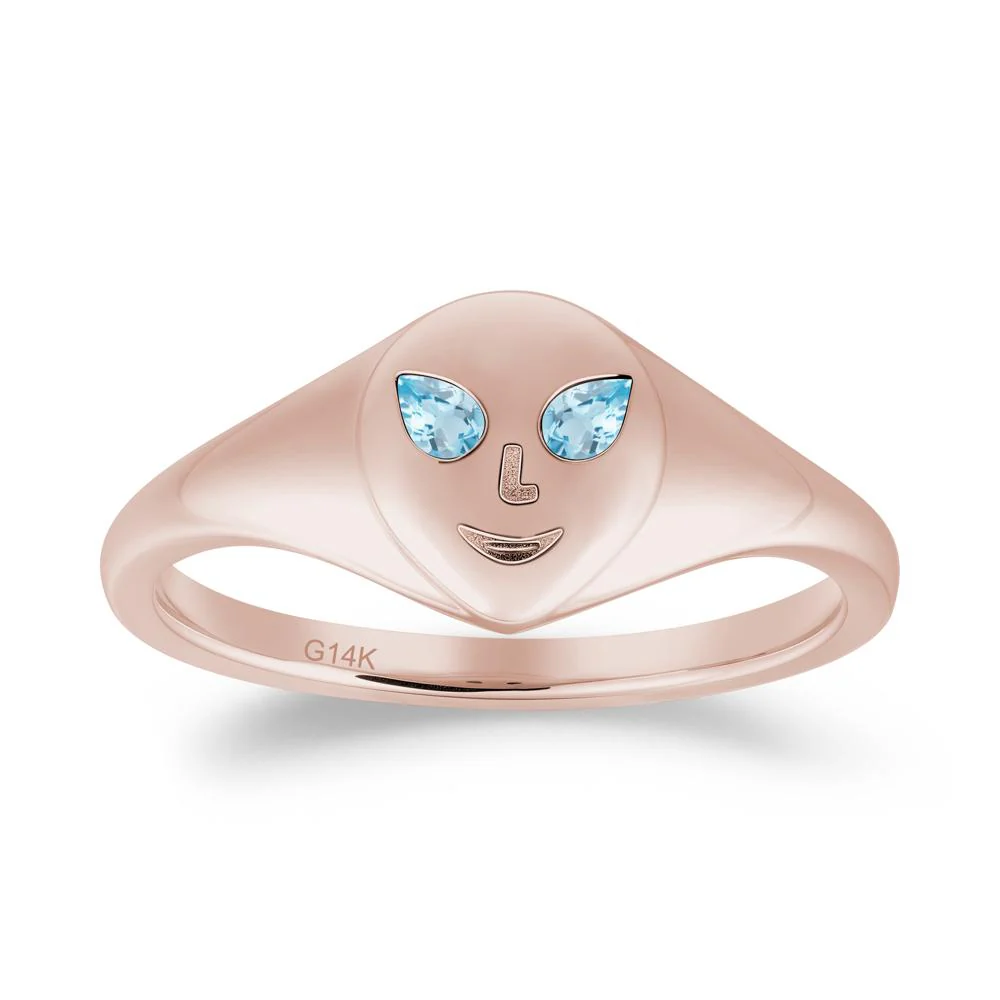 Smile Emoji Signet Swiss Blue Topaz Ring - Image 8