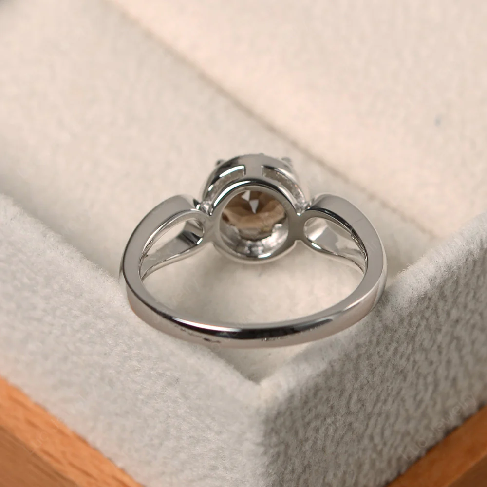 Smoky Quartz Halo Engagement Ring Split Shank - Image 3