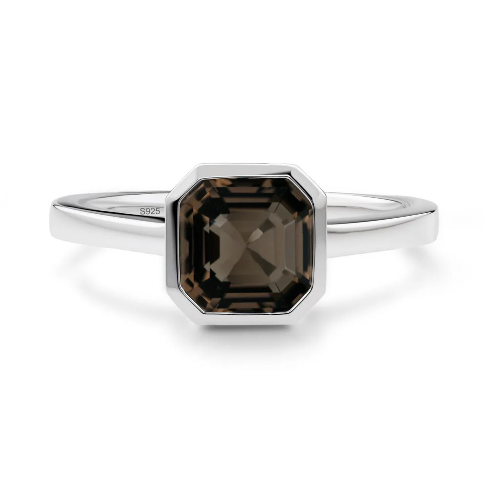 Smoky Quartz Asscher Bezel Ring