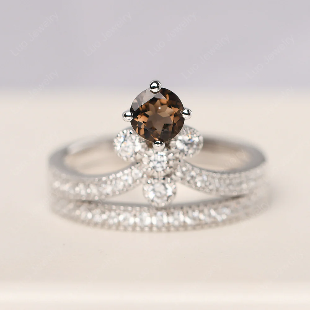 Smoky Quartz Milgrain Bridal Ring Set - Image 2