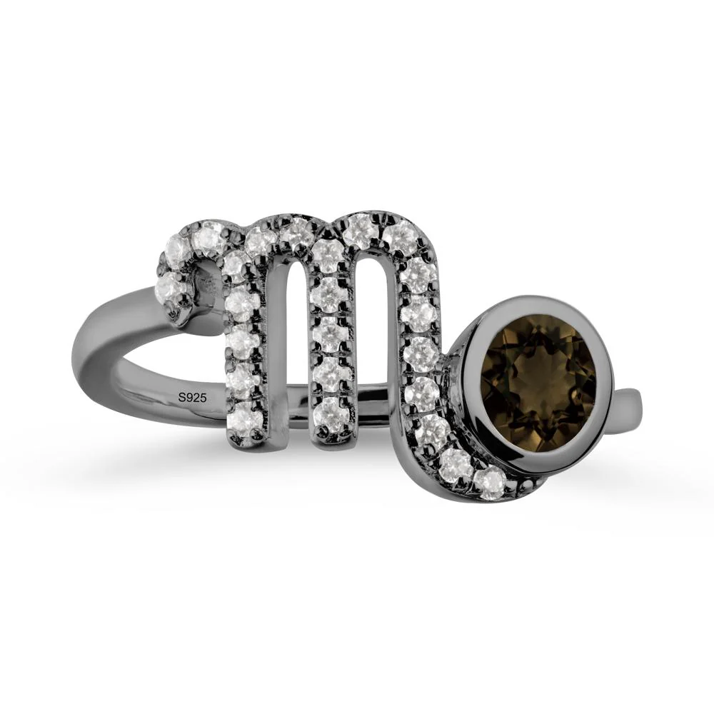 Smoky Quartz Bypass Scorpio Zodiac Ring-Resourceful & Brave