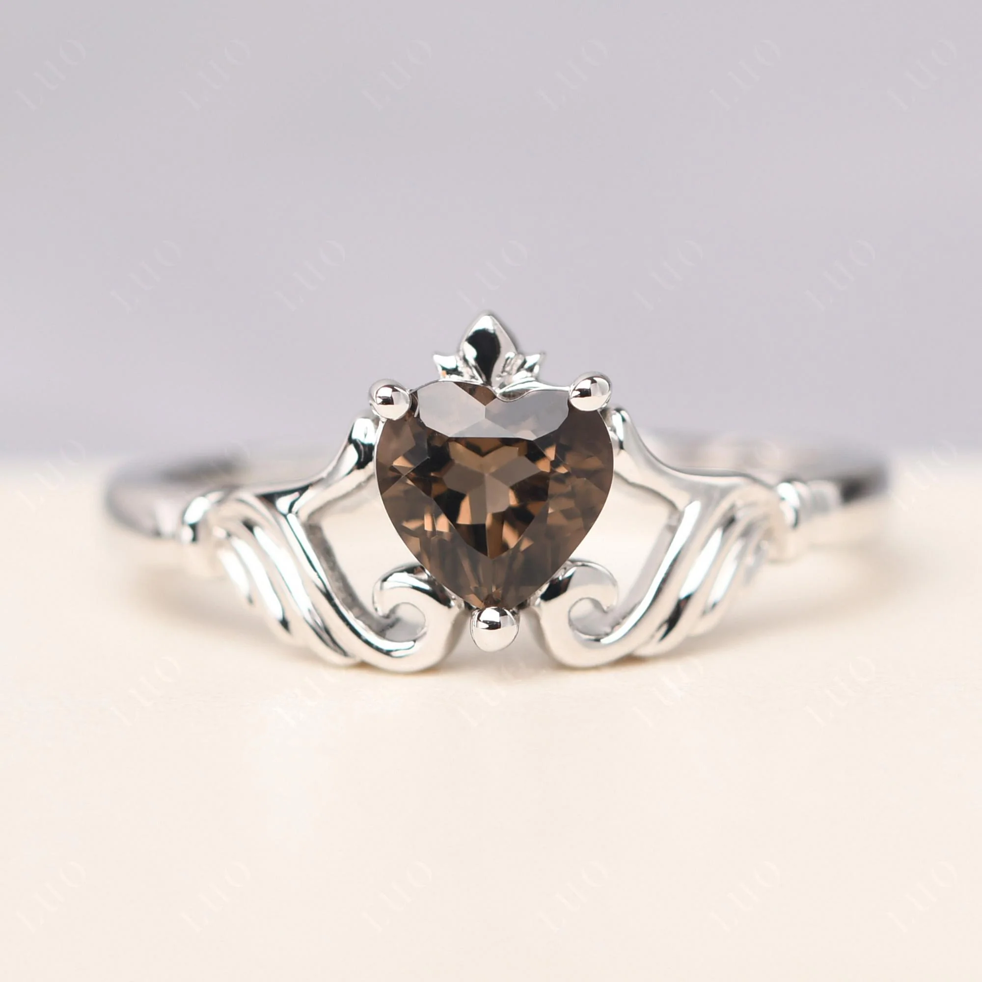 Smoky Quartz Women's Claddagh Ring - Image 29