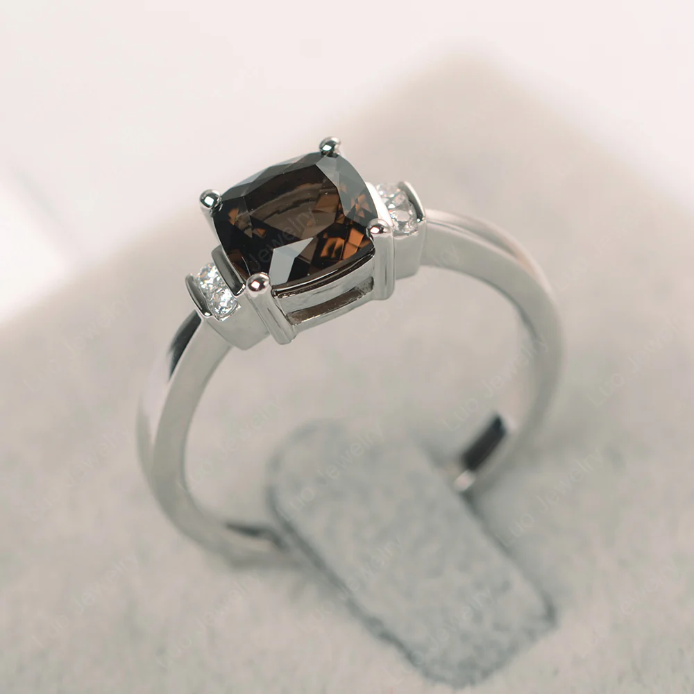 Smoky Quartz Cushion Cut Engagement Ring - Image 2
