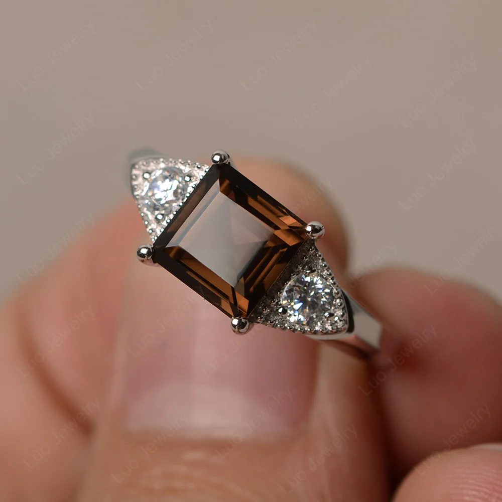 Smoky Quartz Engagement Ring Square Cut