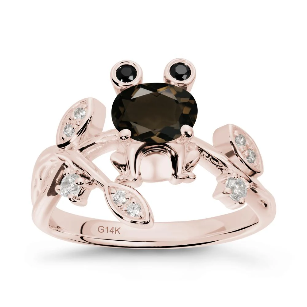 Smoky Quartz Frog Ring with Twisting Leaves and Branches - Image 2