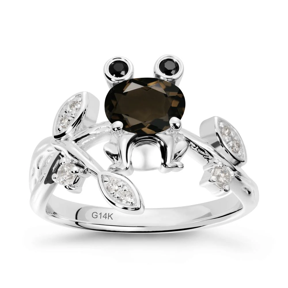 Smoky Quartz Frog Ring with Twisting Leaves and Branches - Image 3