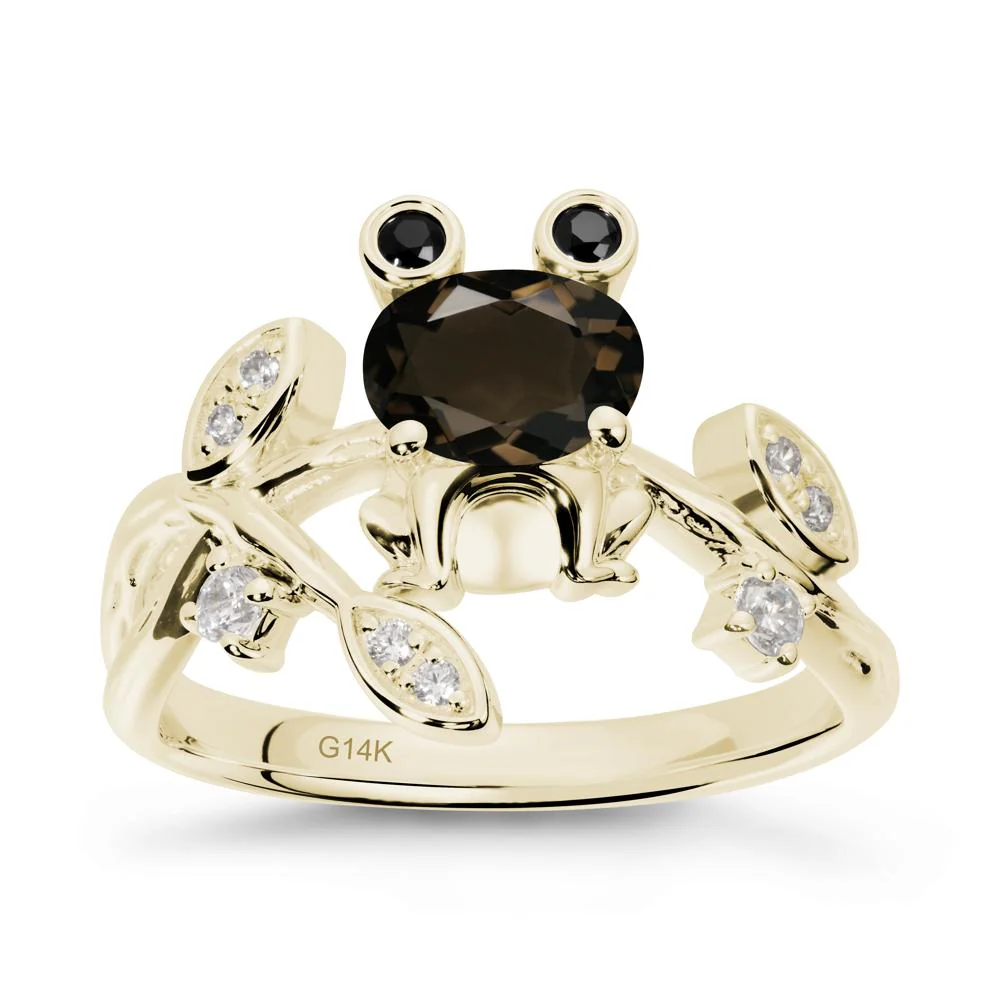 Smoky Quartz Frog Ring with Twisting Leaves and Branches - Image 4