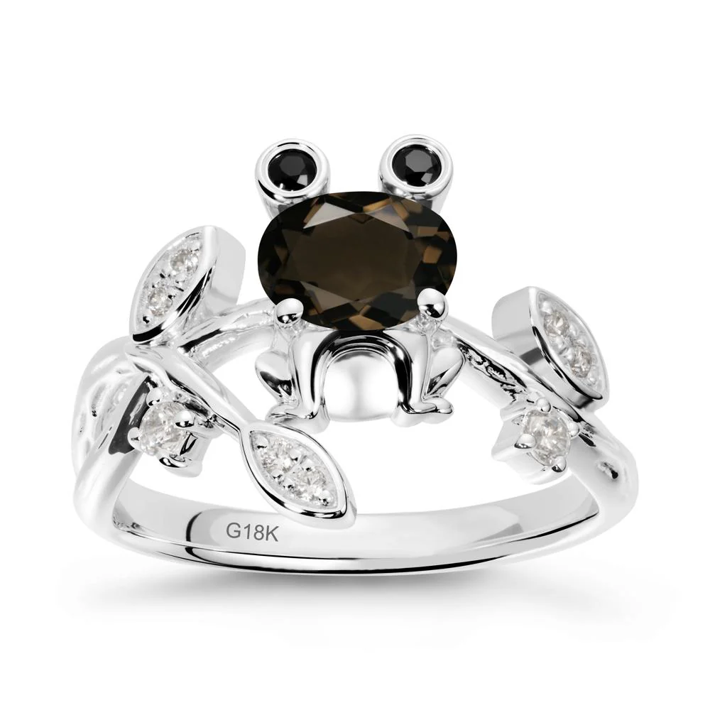 Smoky Quartz Frog Ring with Twisting Leaves and Branches - Image 6