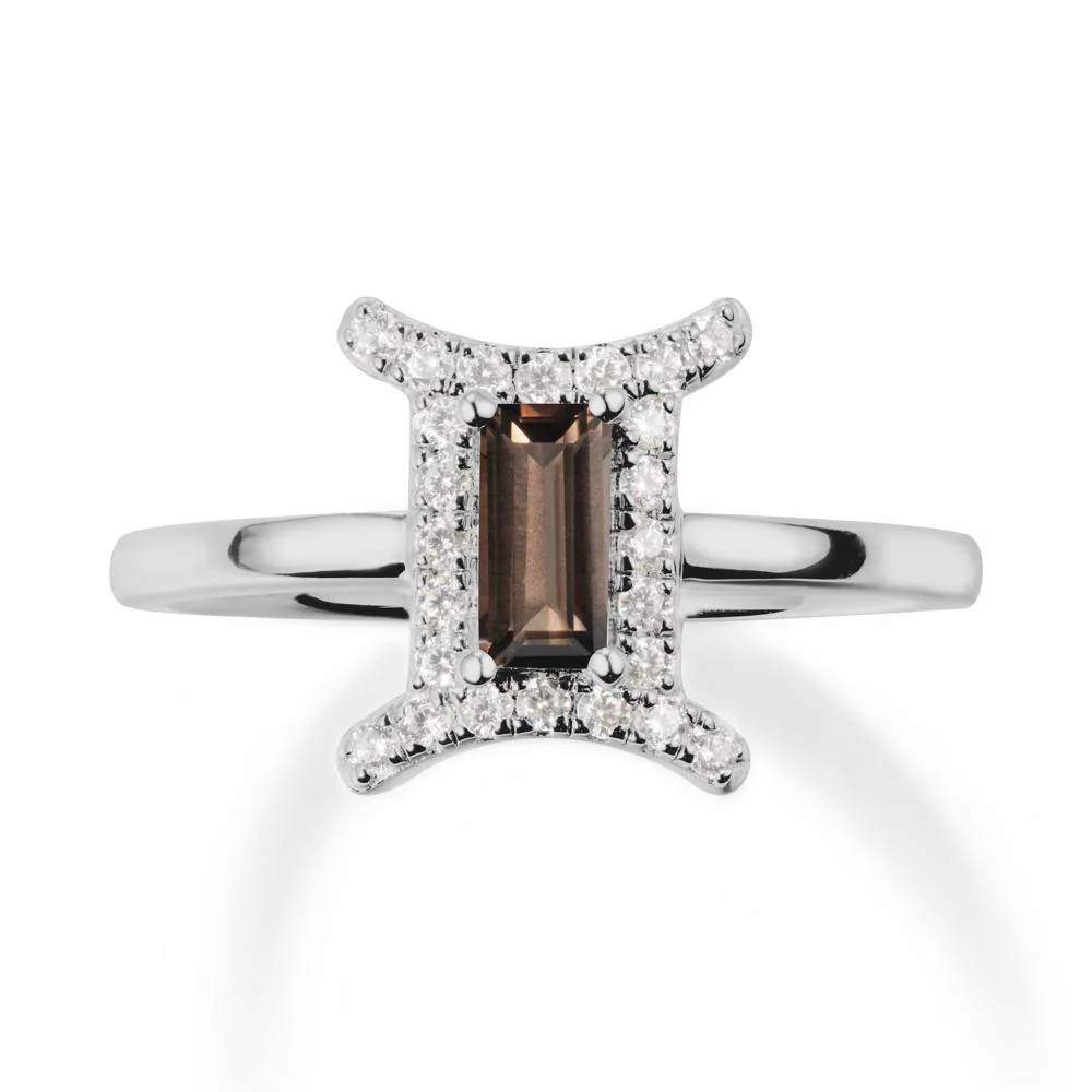 Smoky Quartz Gemini Zodiac Halo Ring-Kind & Curious