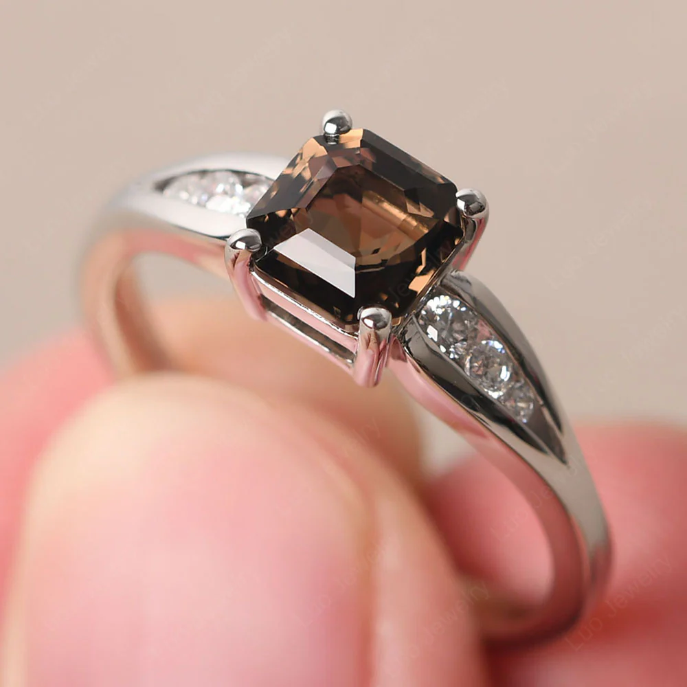 Smoky Quartz Ring with Channel Set Band - Image 3
