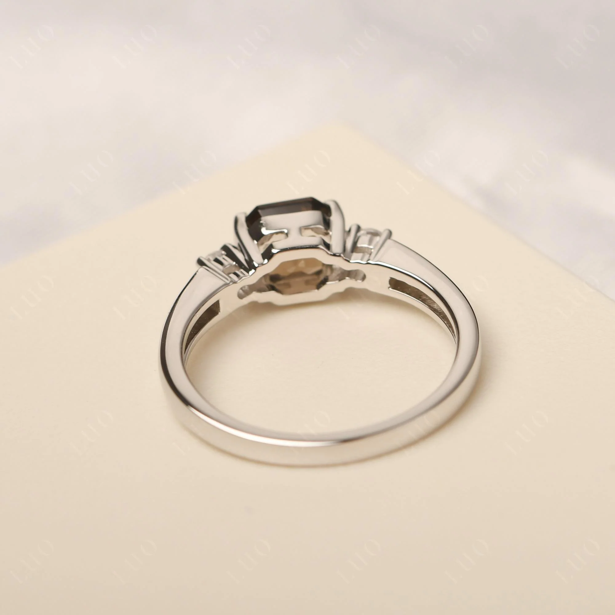 Smoky Quartz Half Bezel Set Asscher Cut Ring - Image 12