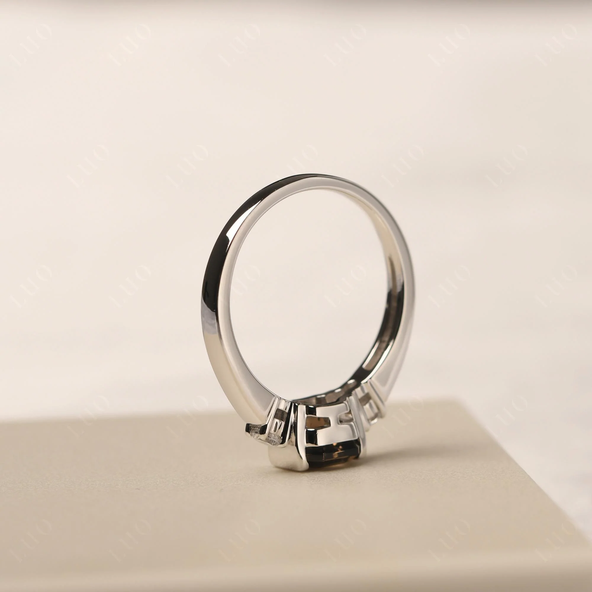 Smoky Quartz Half Bezel Set Asscher Cut Ring - Image 13