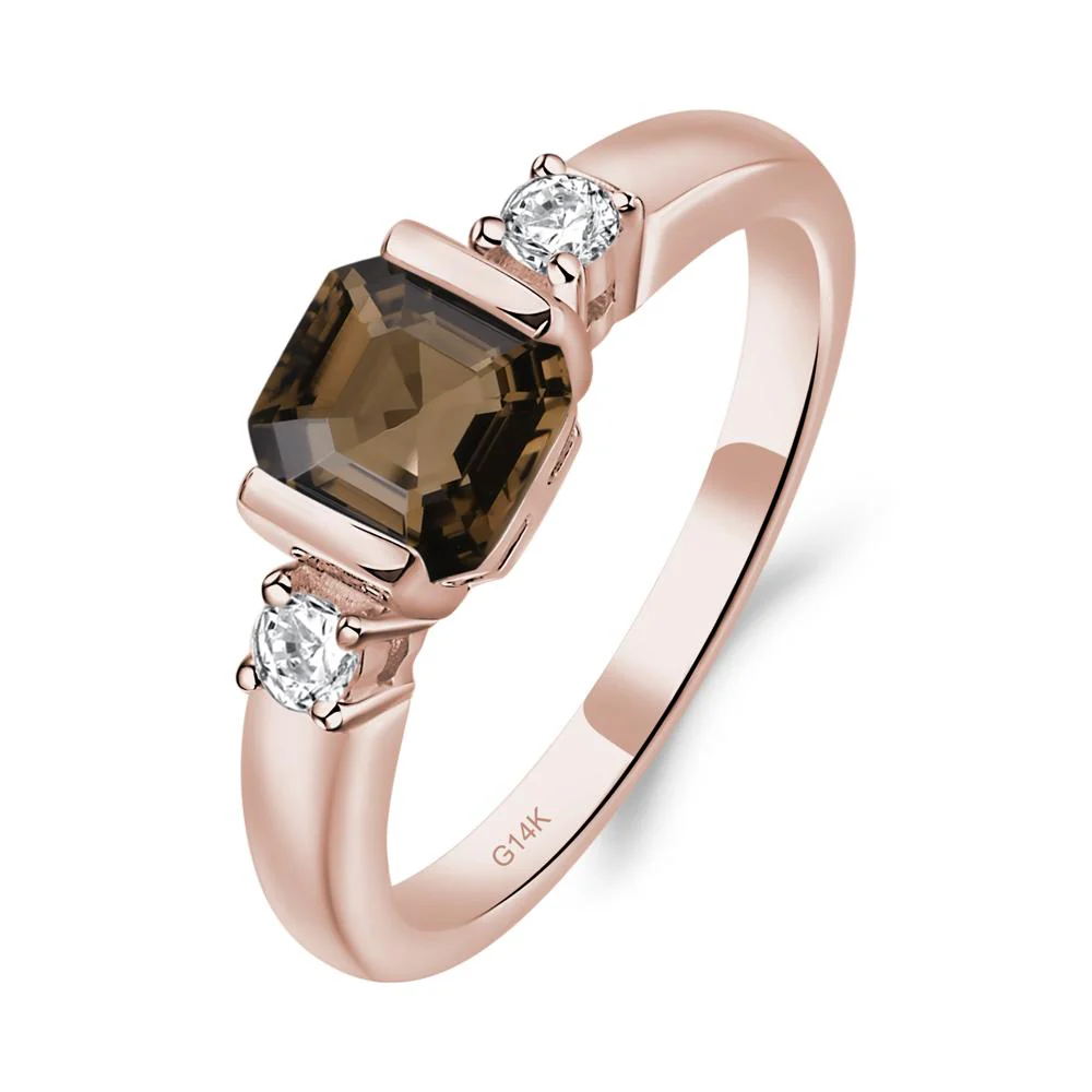 Smoky Quartz Half Bezel Set Asscher Cut Ring - Image 2