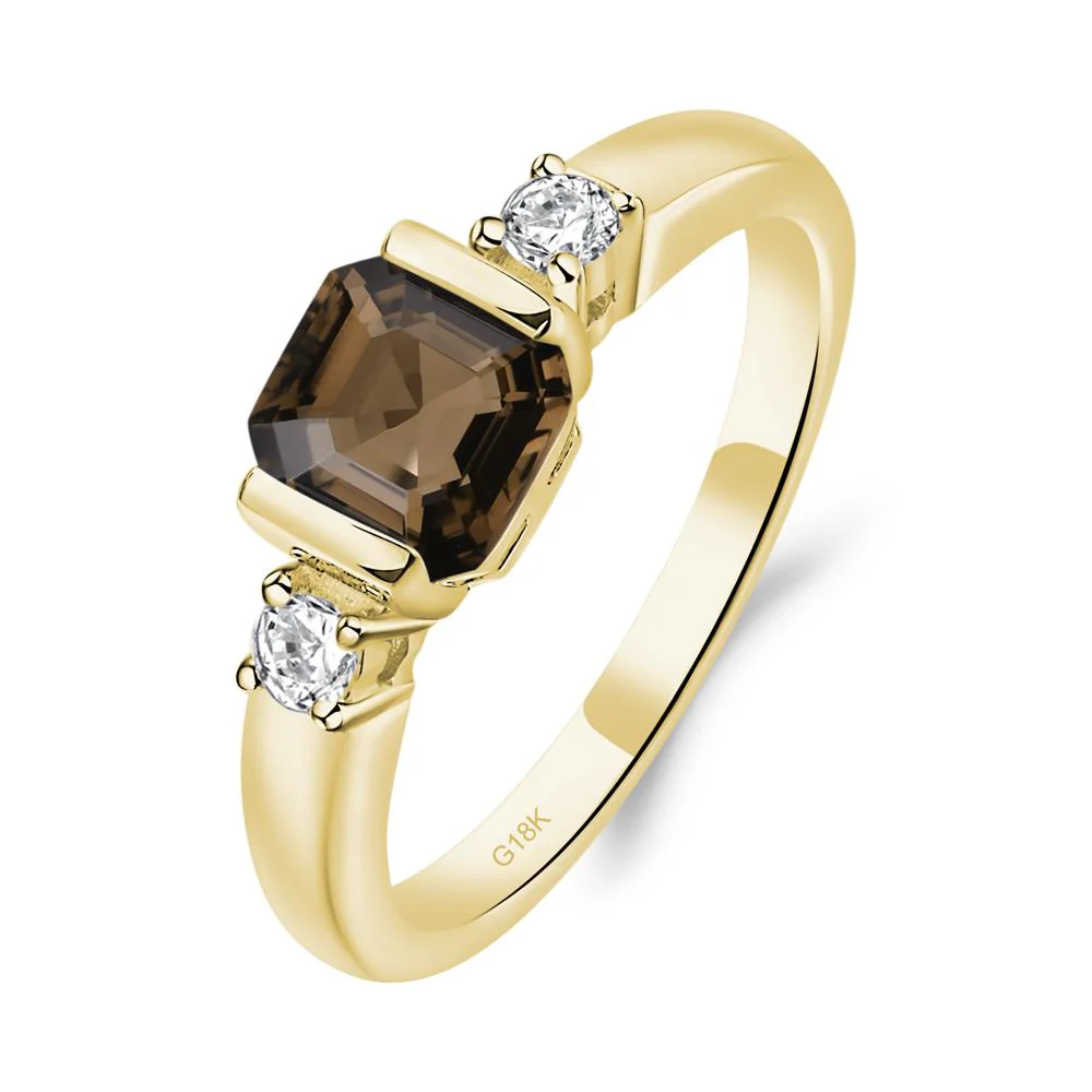 Smoky Quartz Half Bezel Set Asscher Cut Ring - Image 3