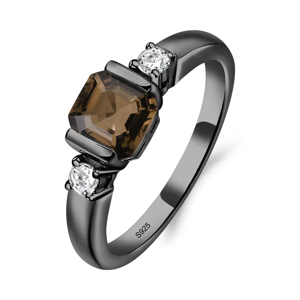 Smoky Quartz Half Bezel Set Asscher Cut Ring - Image 4
