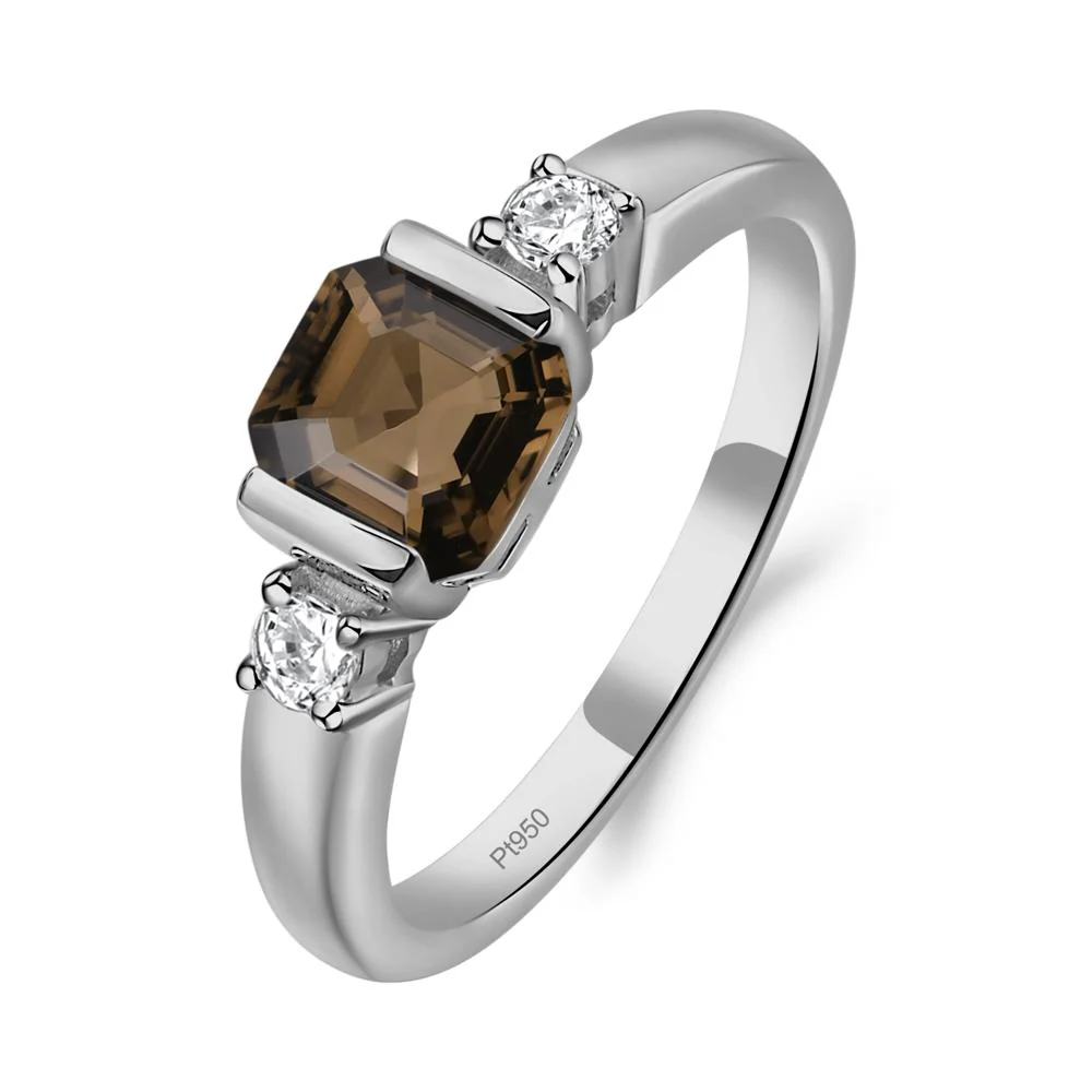 Smoky Quartz Half Bezel Set Asscher Cut Ring - Image 5