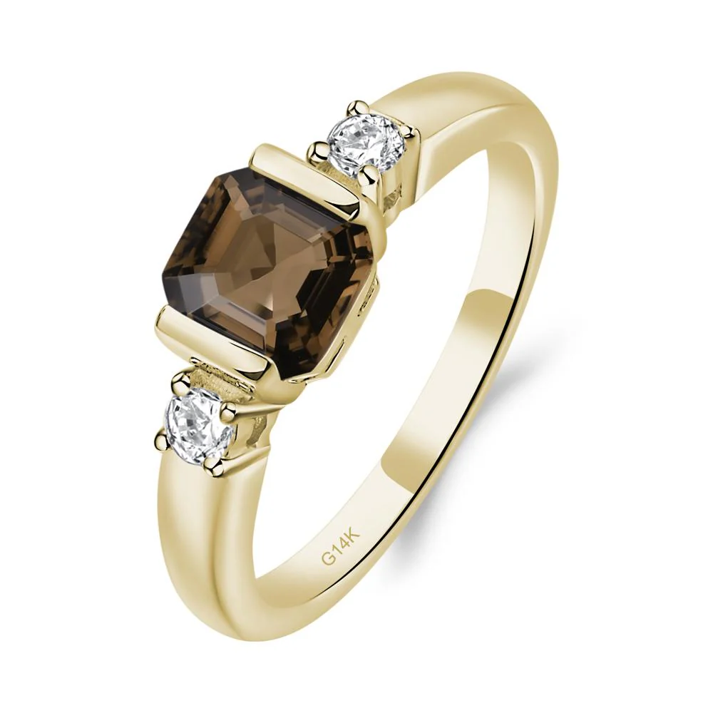 Smoky Quartz Half Bezel Set Asscher Cut Ring - Image 6