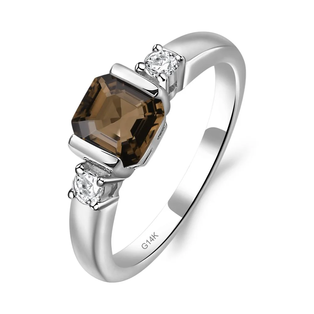 Smoky Quartz Half Bezel Set Asscher Cut Ring - Image 9