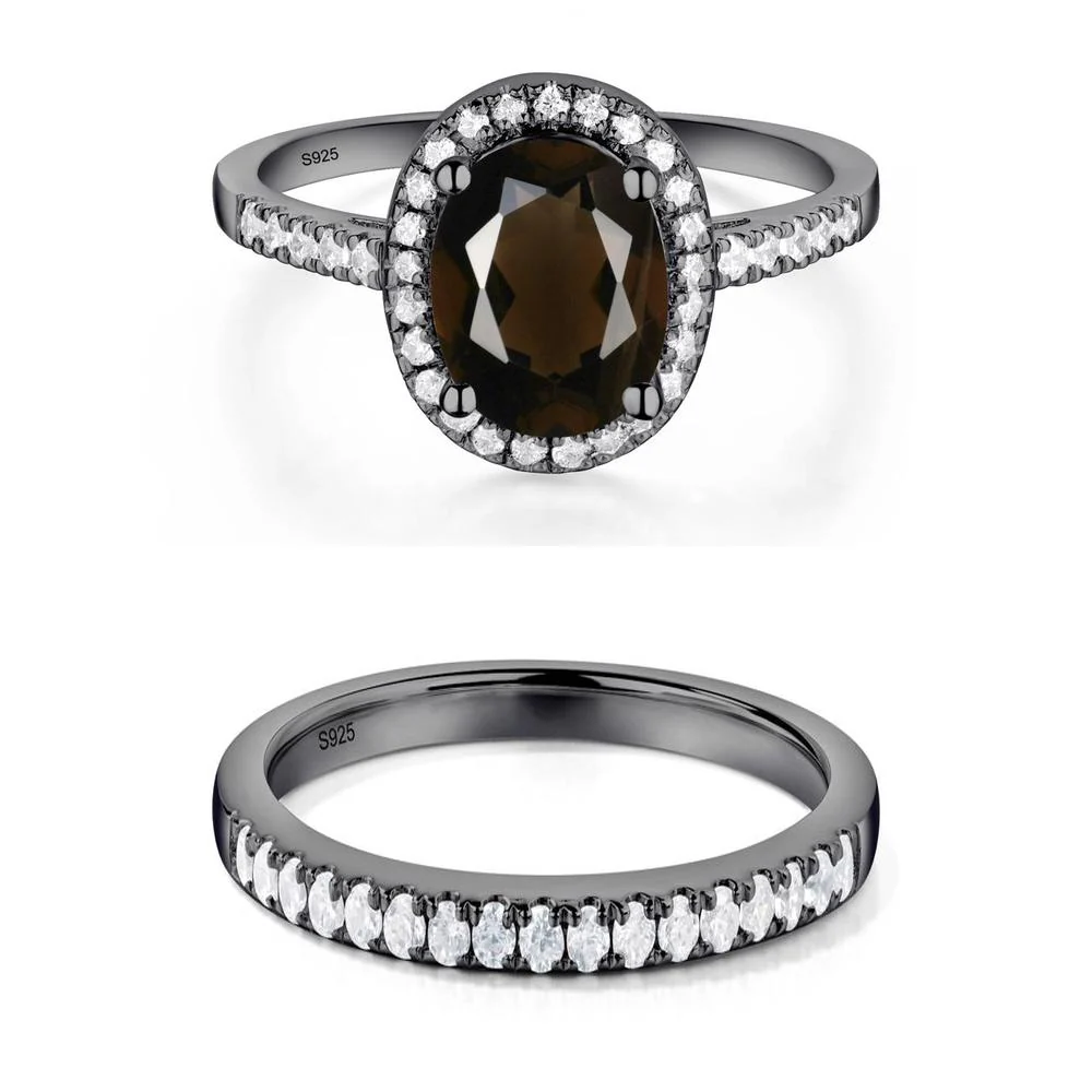 Oval Smoky Quartz and Cubic Zirconia Halo Ring - Image 23