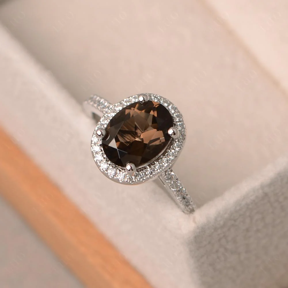 Oval Smoky Quartz and Cubic Zirconia Halo Ring - Image 30