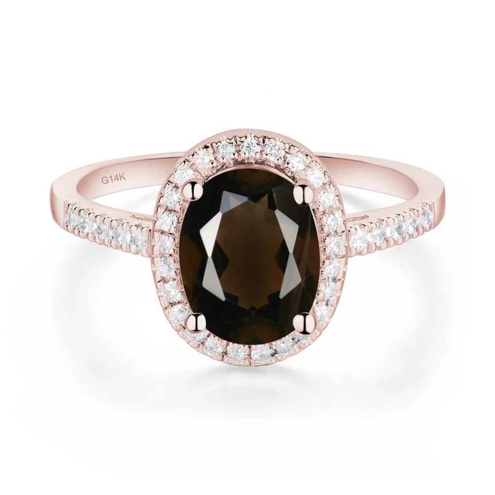 Oval Smoky Quartz and Cubic Zirconia Halo Ring - Image 9