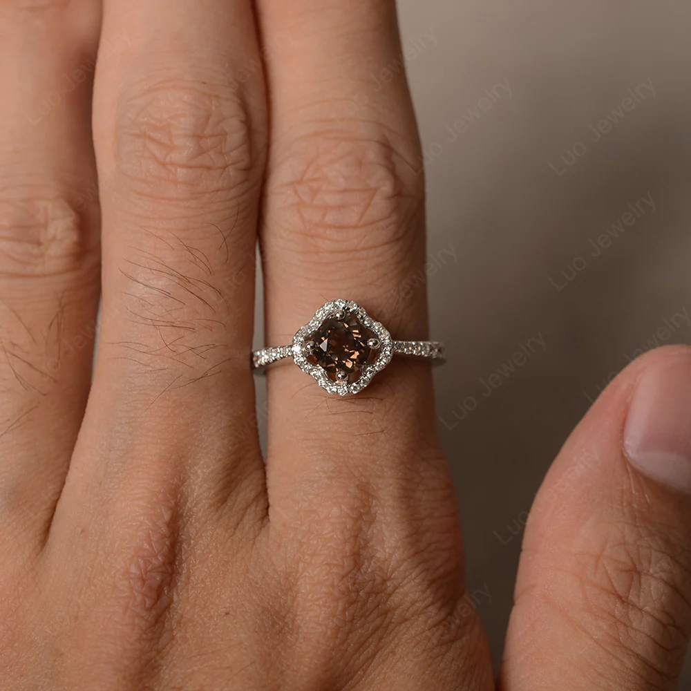 Smoky Quartz Halo Flower Engagement Ring - Image 3