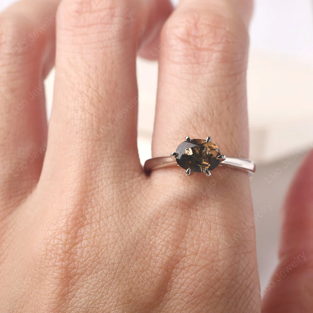 Smoky Quartz Six Prong Oval Engagement Ring - Image 5