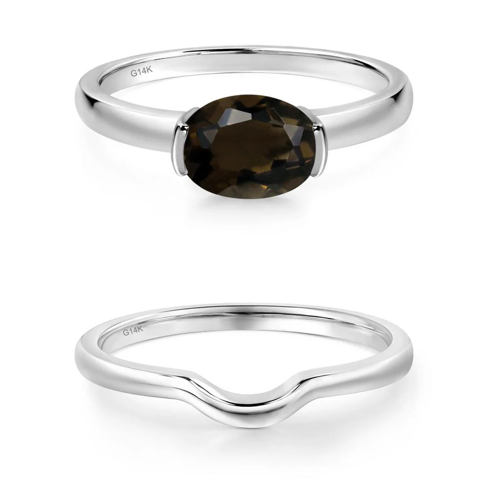 Oval Smoky Quartz Horizontal Engagement Ring - Image 13