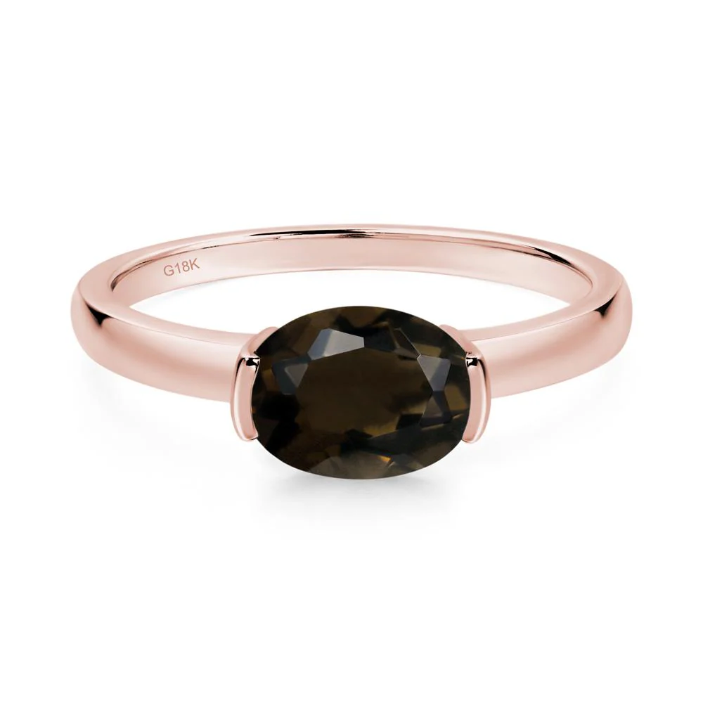 Oval Smoky Quartz Horizontal Engagement Ring - Image 4