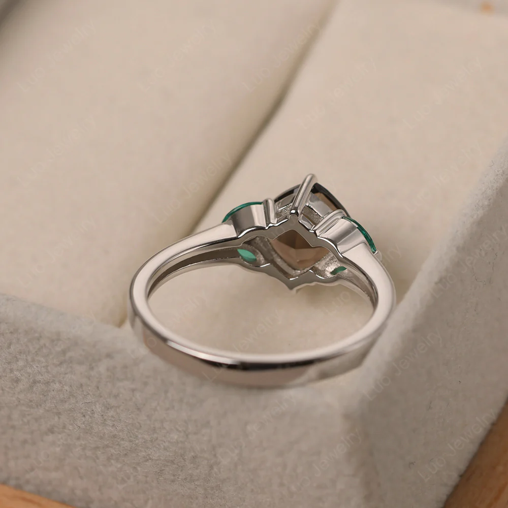Smoky Quartz Kite Set Cushion Engagement Ring - Image 3