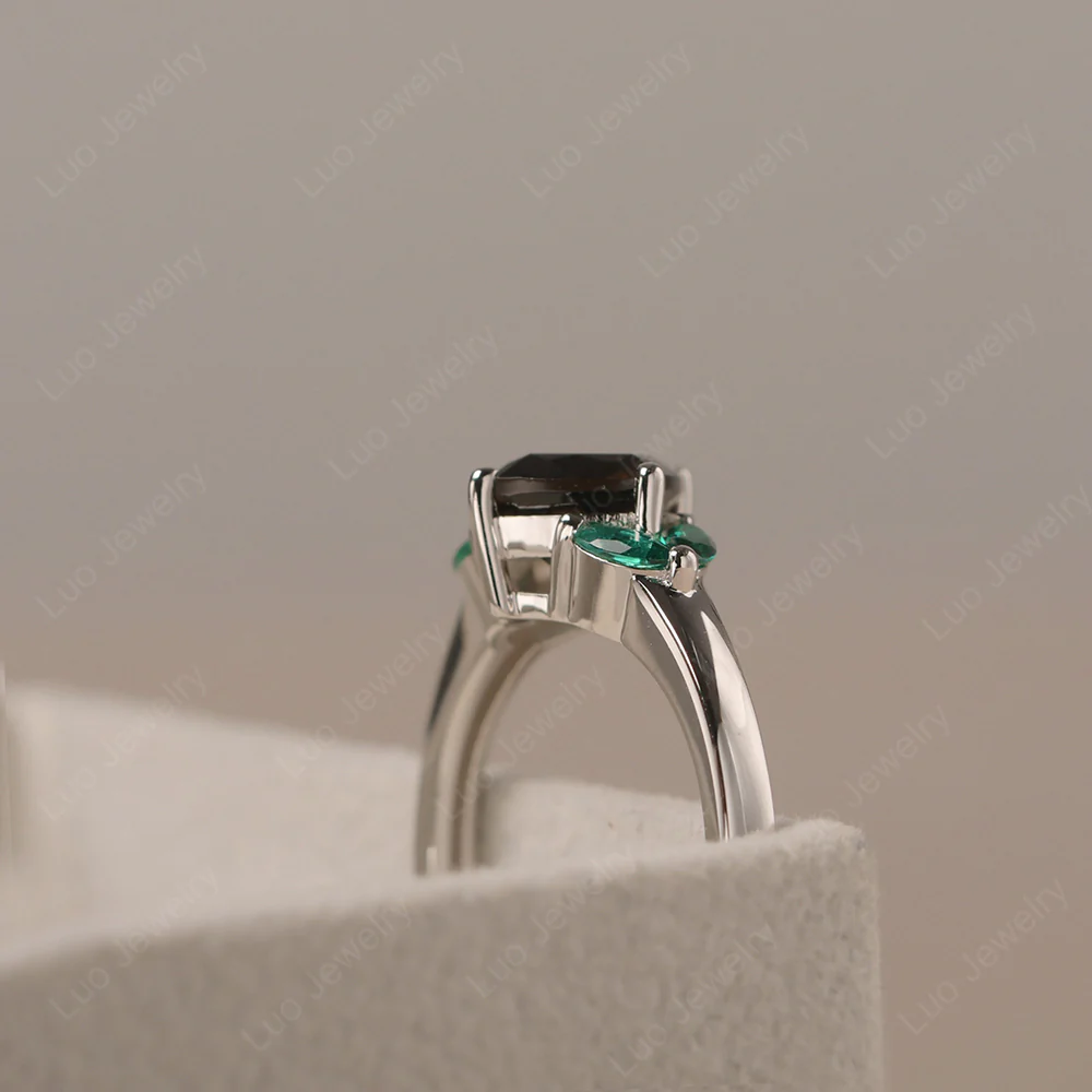 Smoky Quartz Kite Set Cushion Engagement Ring - Image 4