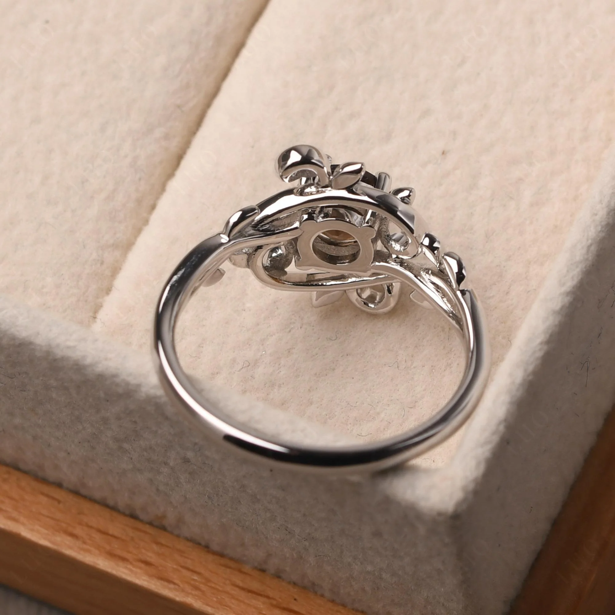Round Cut Smoky Quartz Leaf Ring - Image 12