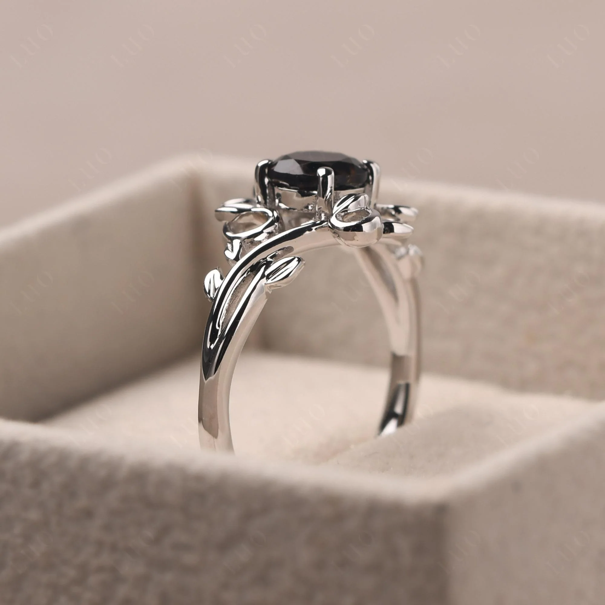 Round Cut Smoky Quartz Leaf Ring - Image 13