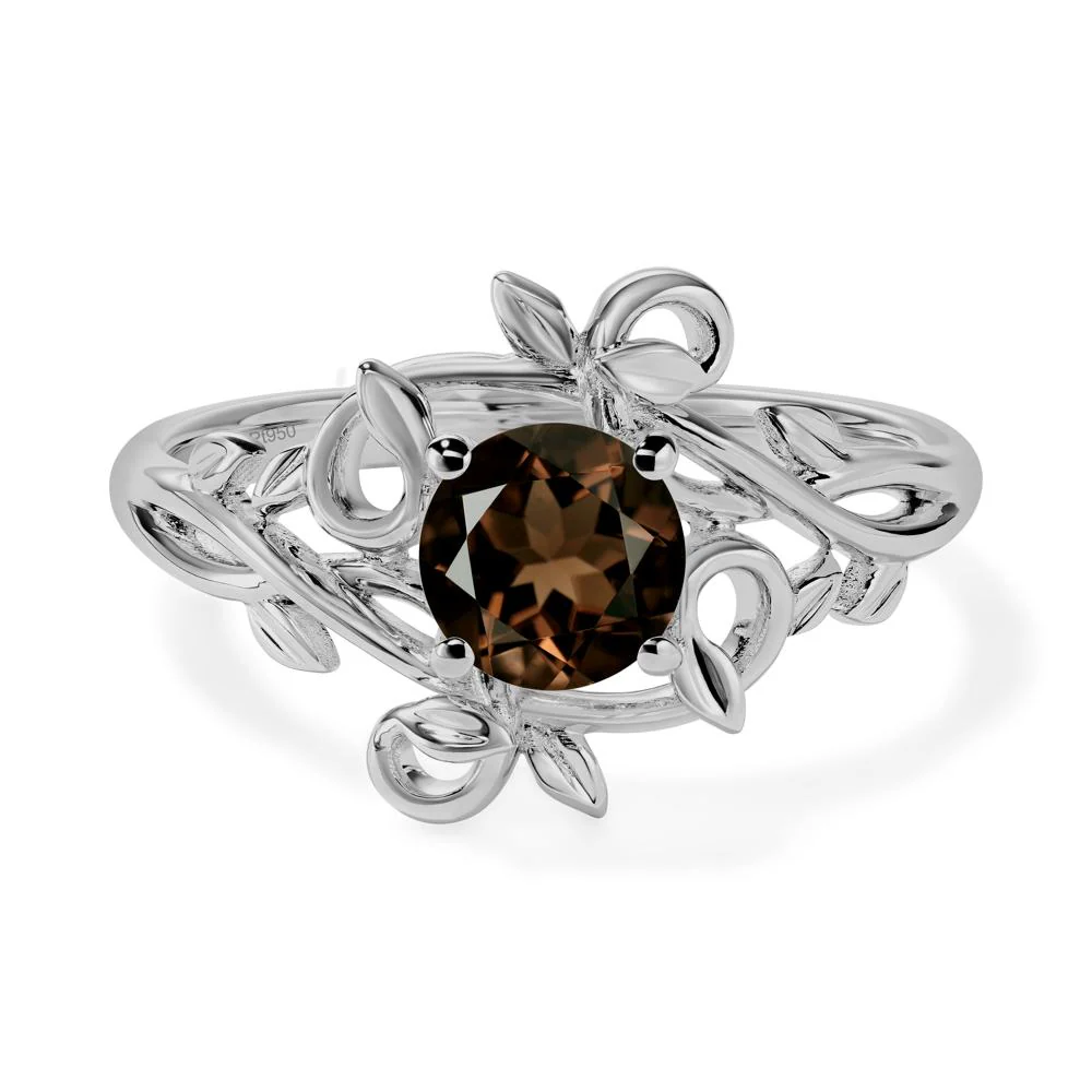 Round Cut Smoky Quartz Leaf Ring - Image 6