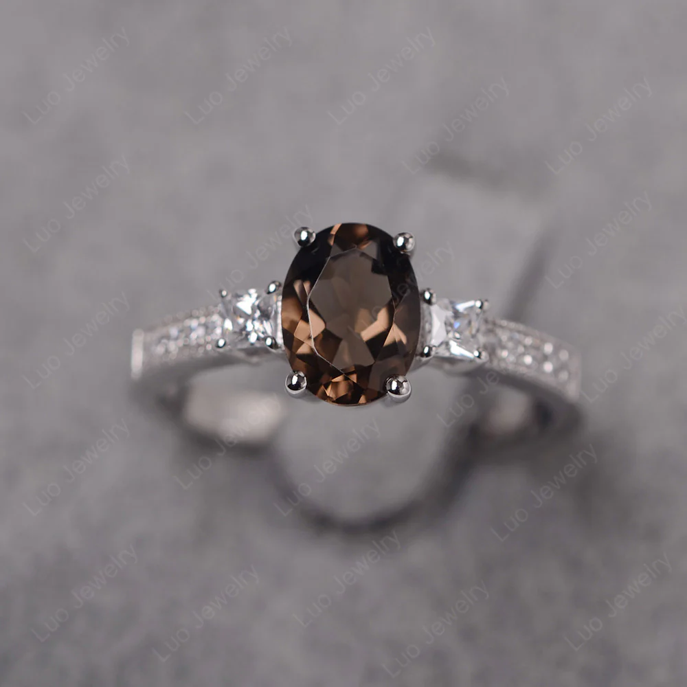 Oval Smoky Quartz Milgrain Statement Ring