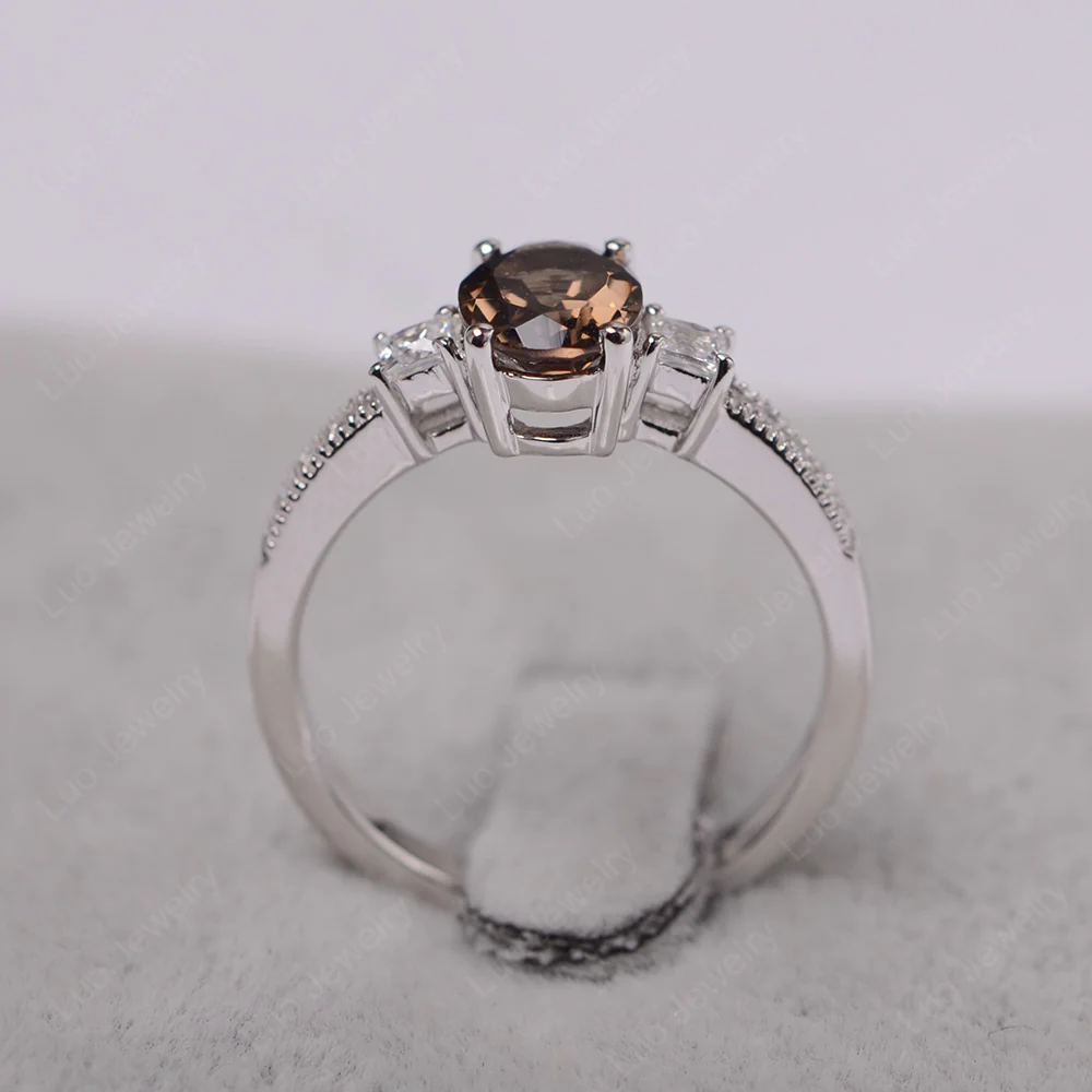 Oval Smoky Quartz Milgrain Statement Ring - Image 3