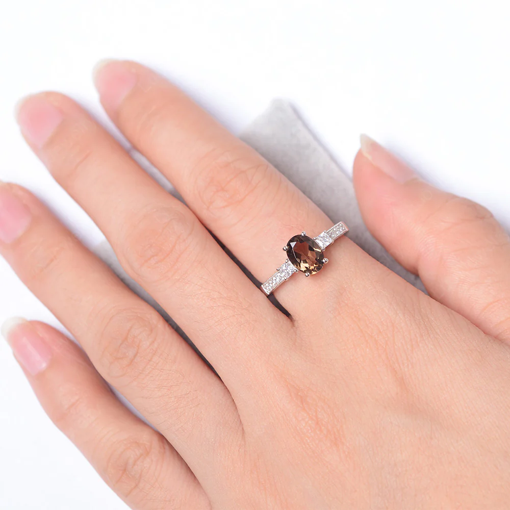 Oval Smoky Quartz Milgrain Statement Ring - Image 4